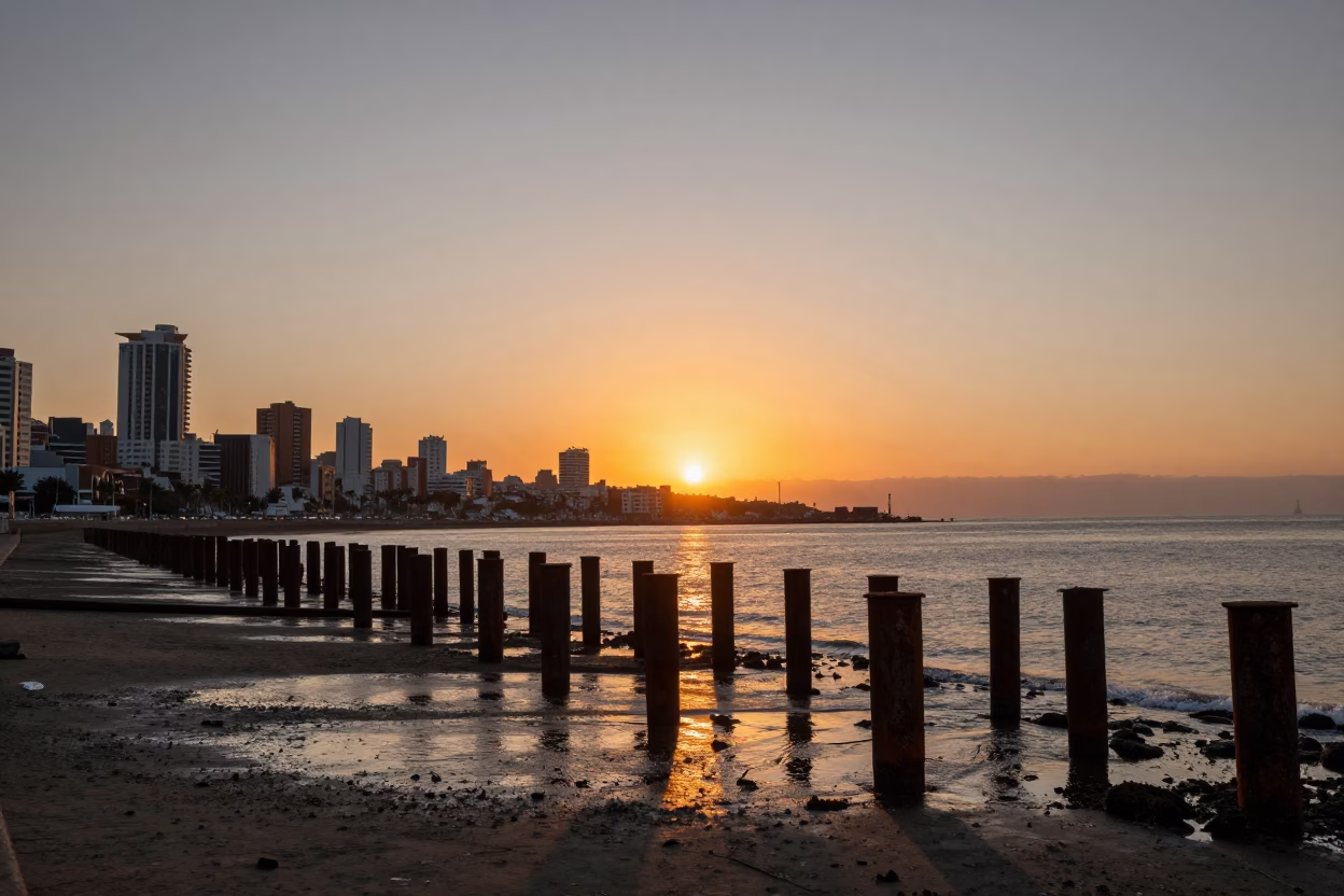 Hour Sunset at As The Sun Drops Toward The Horizon in Valparaiso in in Valparaiso, Chile