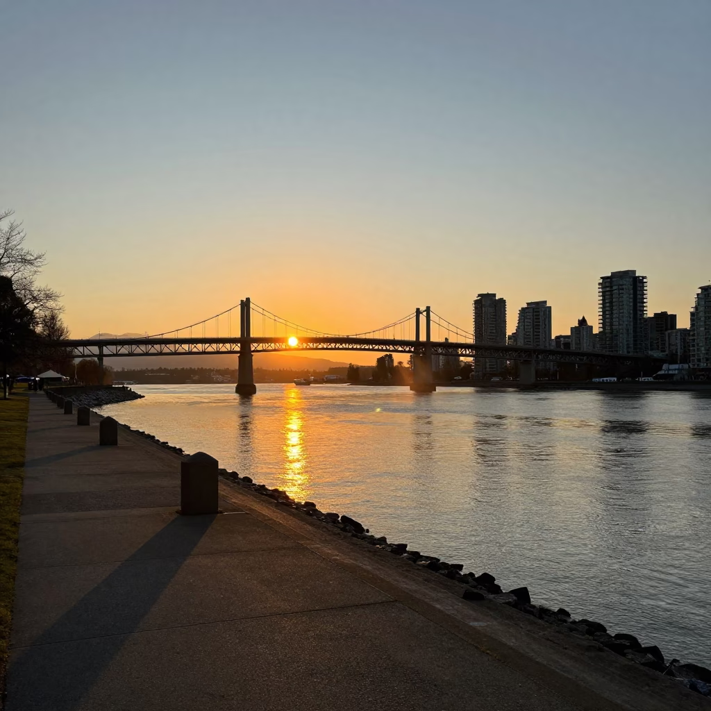 Hour Sunset at As The Sun Drops Toward The Horizon in Vancouver in in Vancouver, British Columbia, Canada