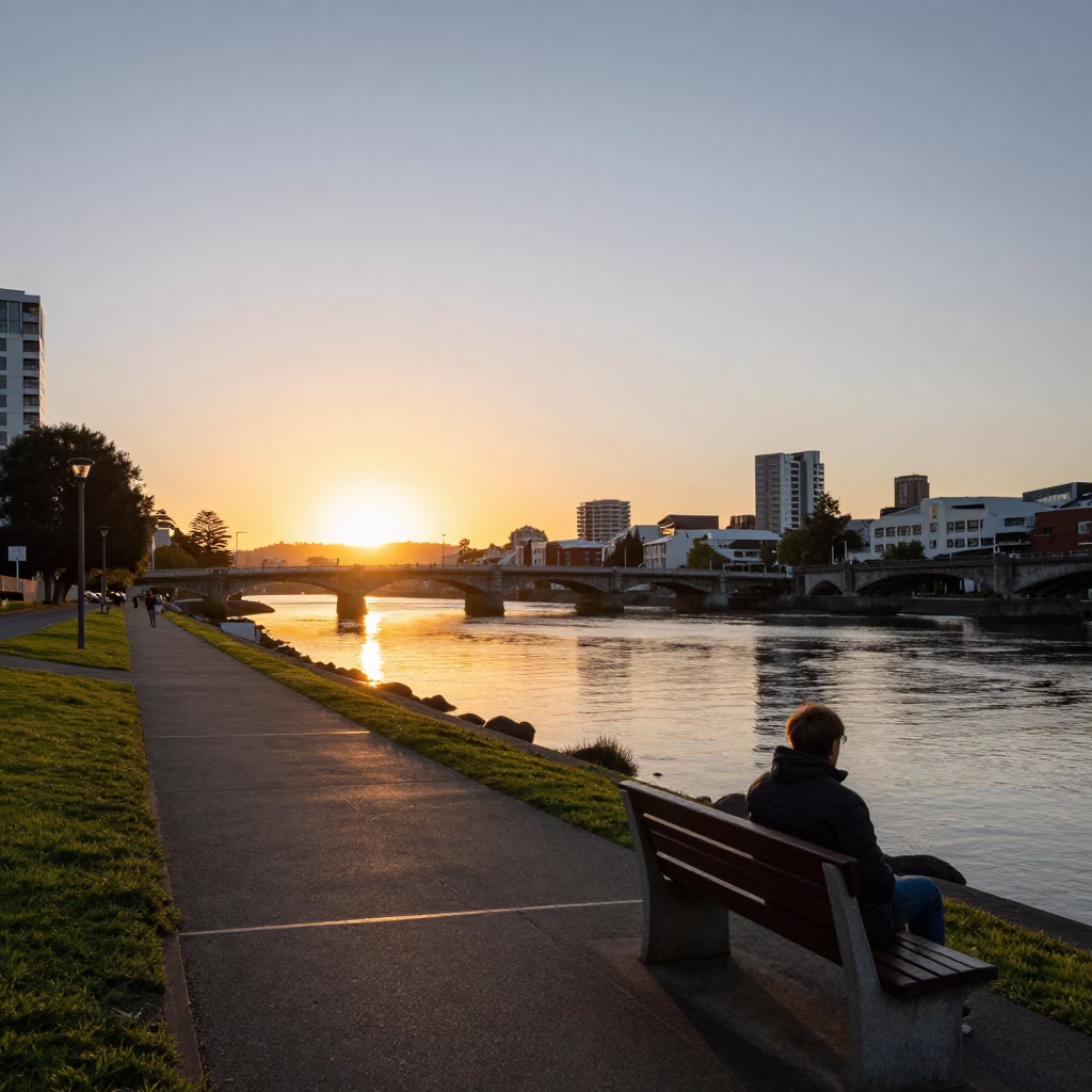 Hour Sunset at Sunset Light in Christchurch in in Christchurch, New Zealand