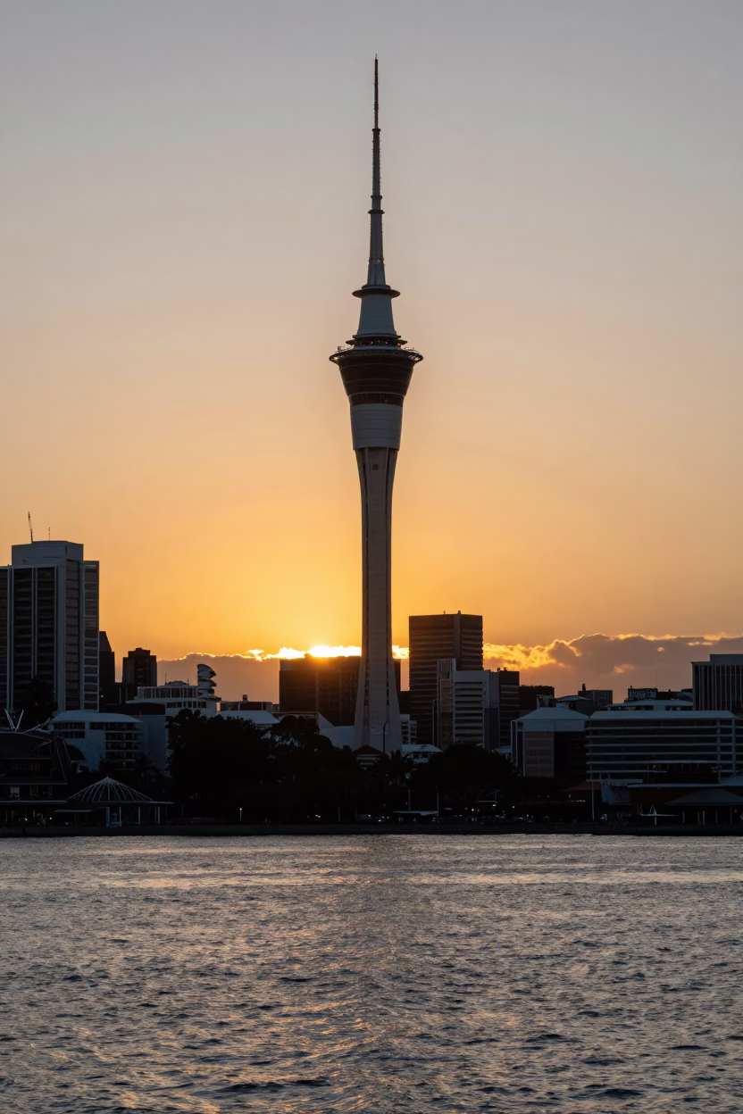 Hour Sunset in Auckland at As The Sun Drops Toward The Horizon in in Auckland, New Zealand