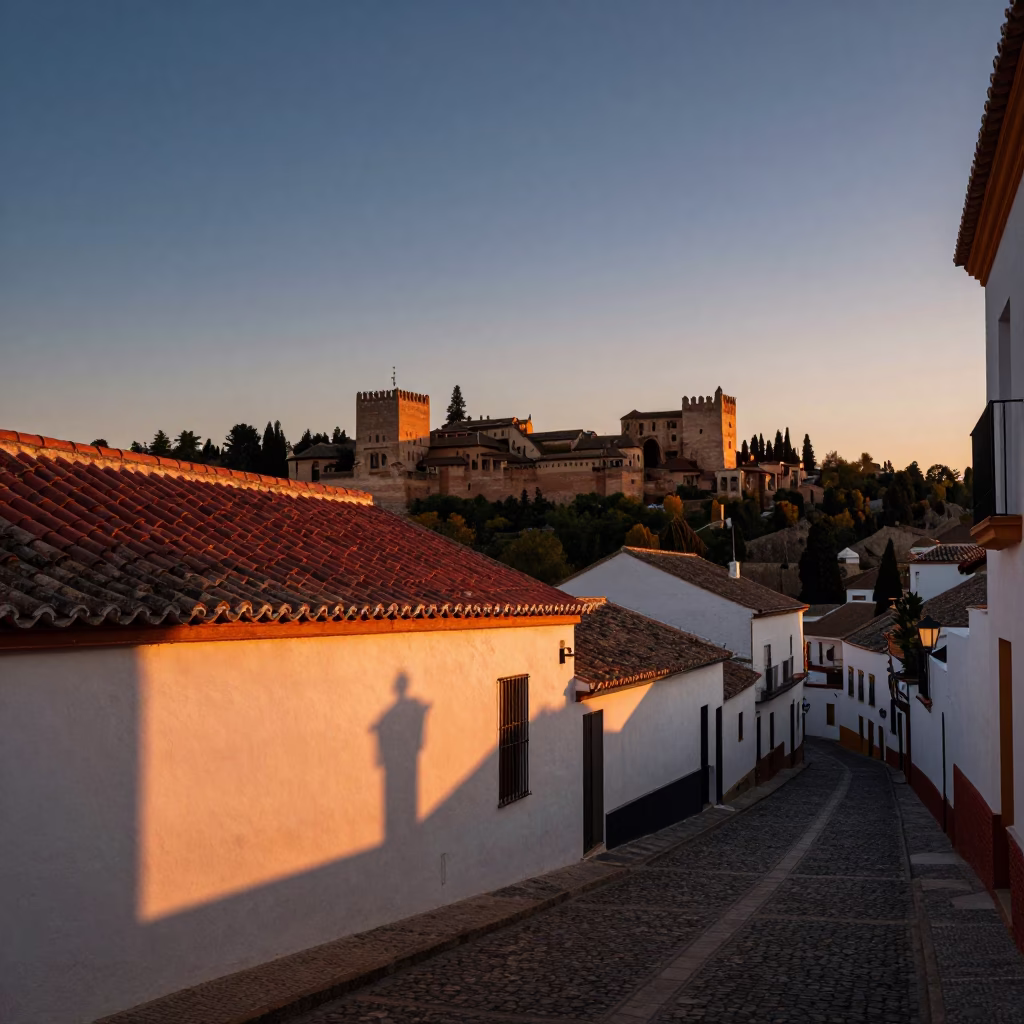 Hour Sunset in Granada at Sunset Light in in Granada, Spain
