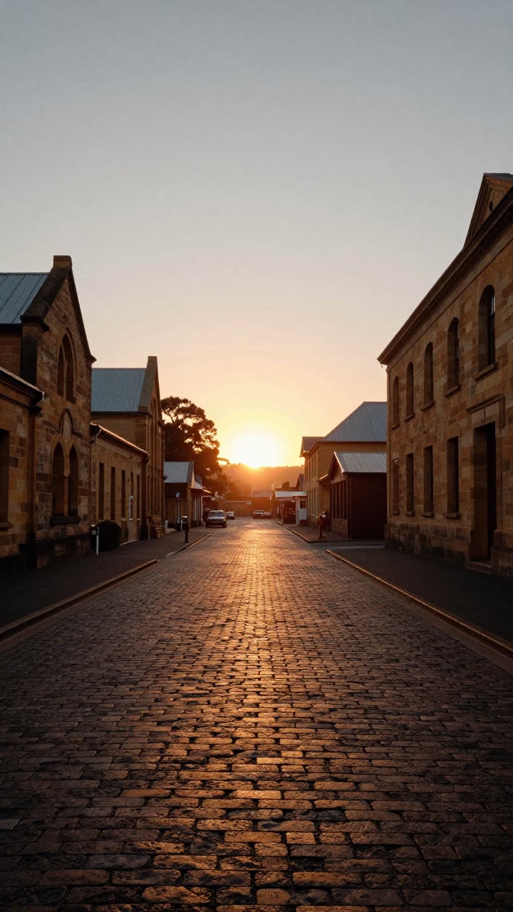 Hour Sunset in Hobart at As The Sun Drops Toward The Horizon in in Hobart, Tasmania, Australia
