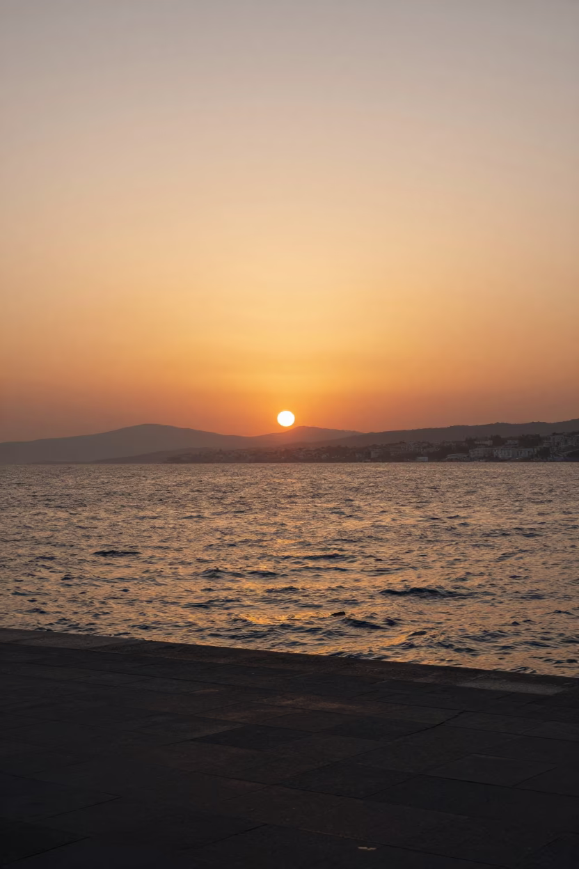 Hour Sunset in Izmir at As The Sun Drops Toward The Horizon in in Izmir, Turkey