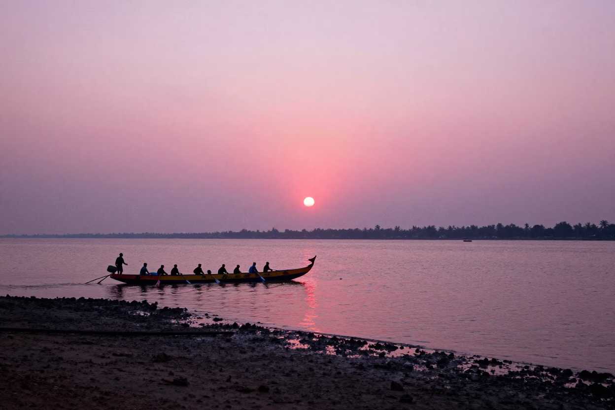Hour Sunset in Kochi at As The Sun Drops Toward The Horizon in in Kochi, India
