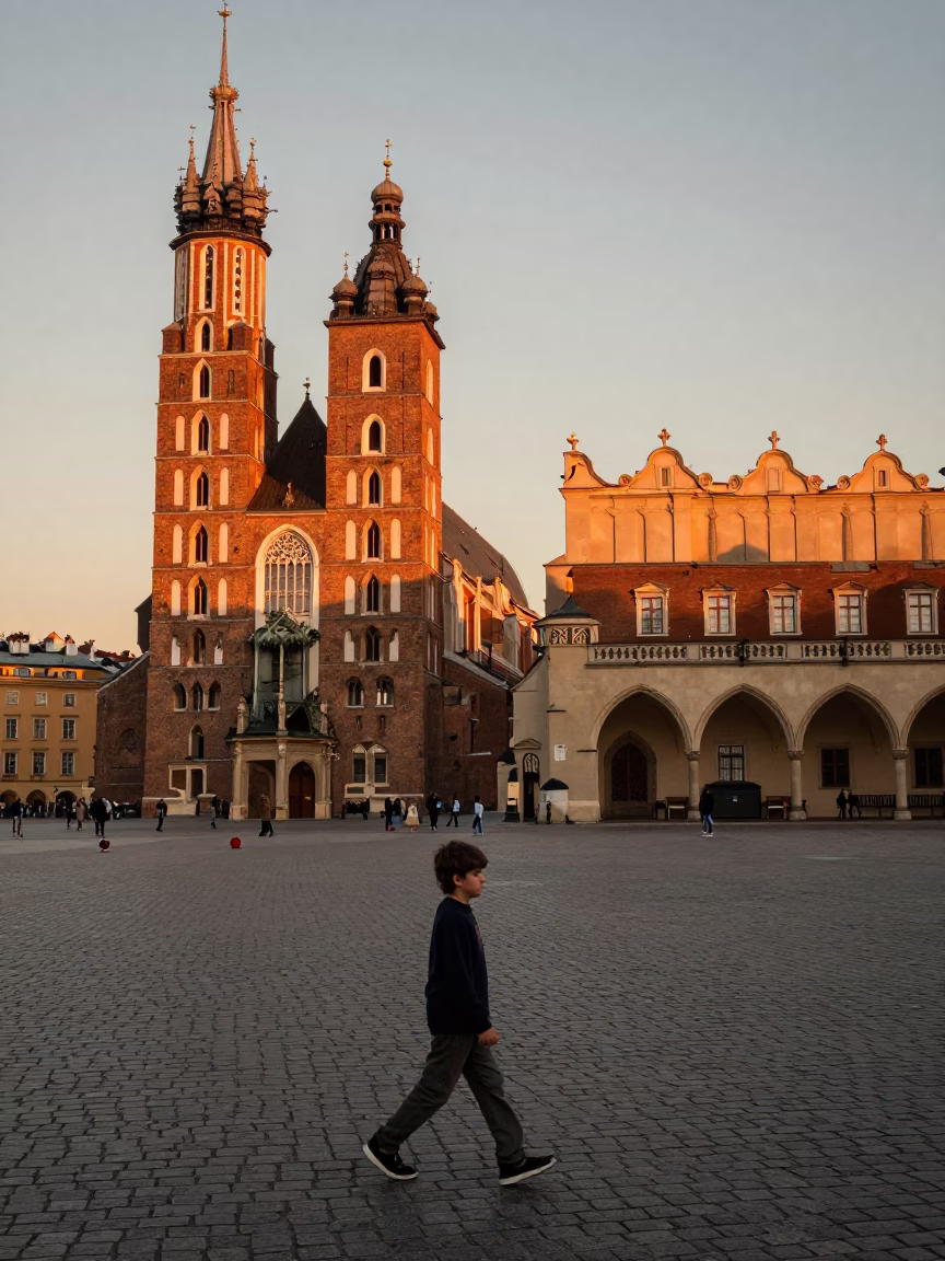 Hour Sunset in Krakow at Sunset Light in in Krakow, Poland