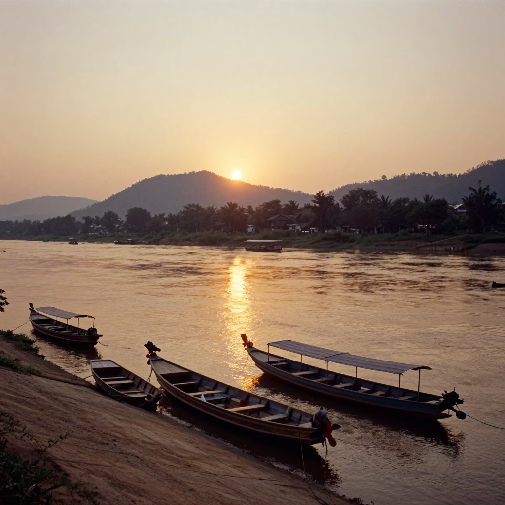 Hour Sunset in Luang Prabang at Sunset Light in in Luang Prabang, Laos