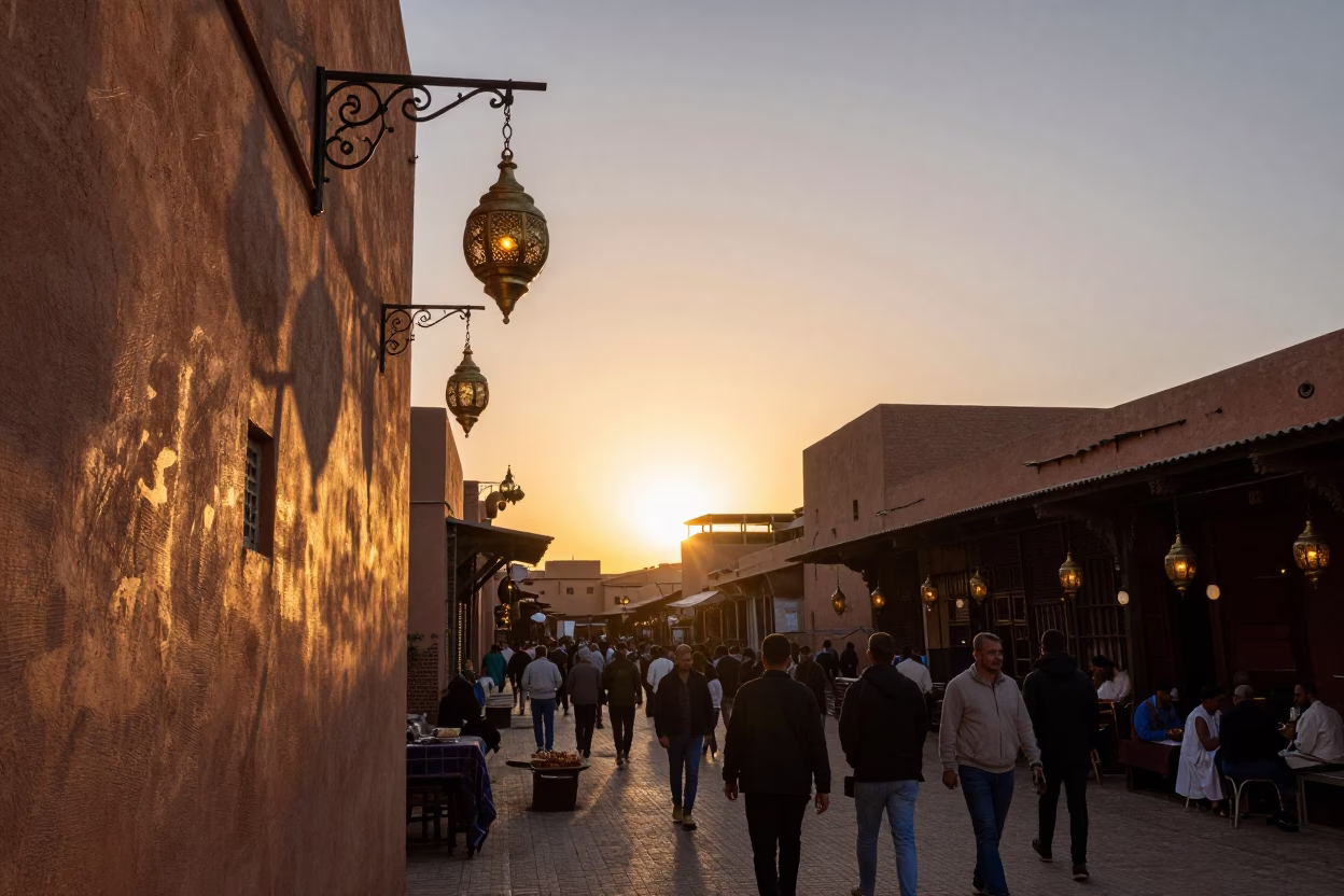 Hour Sunset in Marrakech at Sunset Light in in Marrakech, Morocco