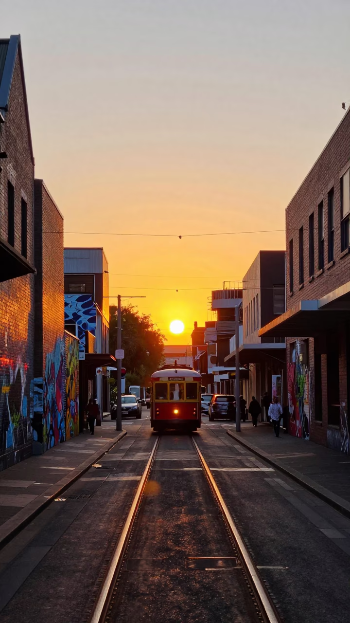 Hour Sunset in Melbourne at As The Sun Drops Toward The Horizon in in Melbourne, Victoria, Australia