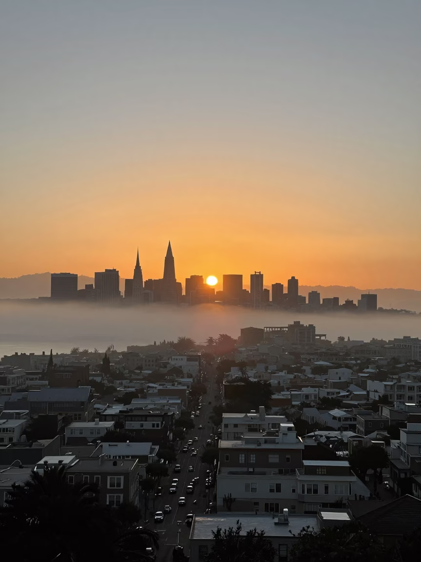 Hour Sunset in San Francisco at As The Sun Drops Toward The Horizon in in San Francisco, California, United States