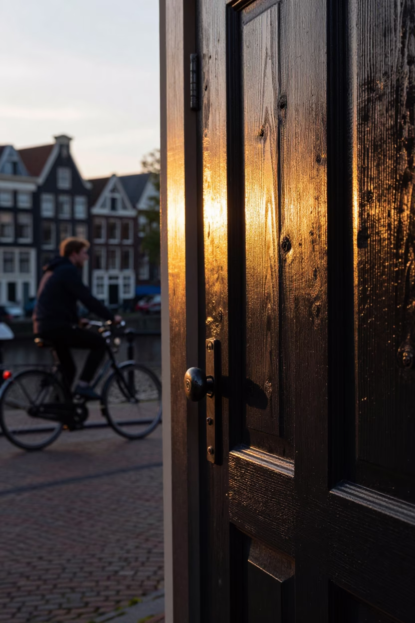 House Doorframe in Amsterdam at Sunset Light in in Amsterdam, Netherlands