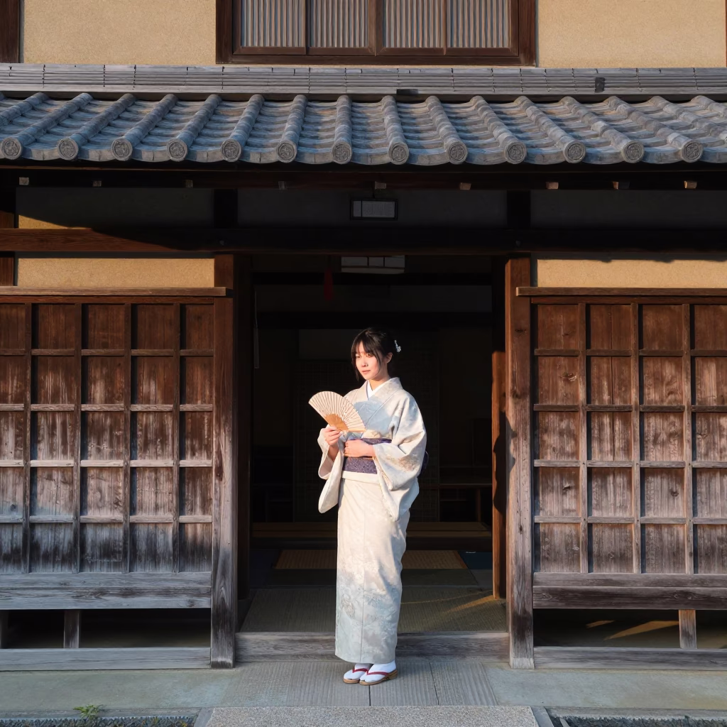 House Entrance at First Light Of Dawn in Kyoto in in Kyoto, Japan
