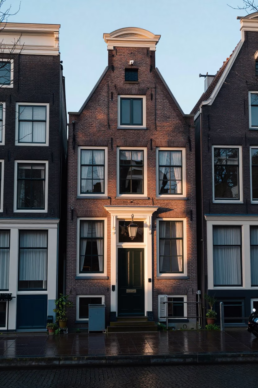 House Entrance in Amsterdam at As First Light Reaches The Scene in in Amsterdam, Netherlands