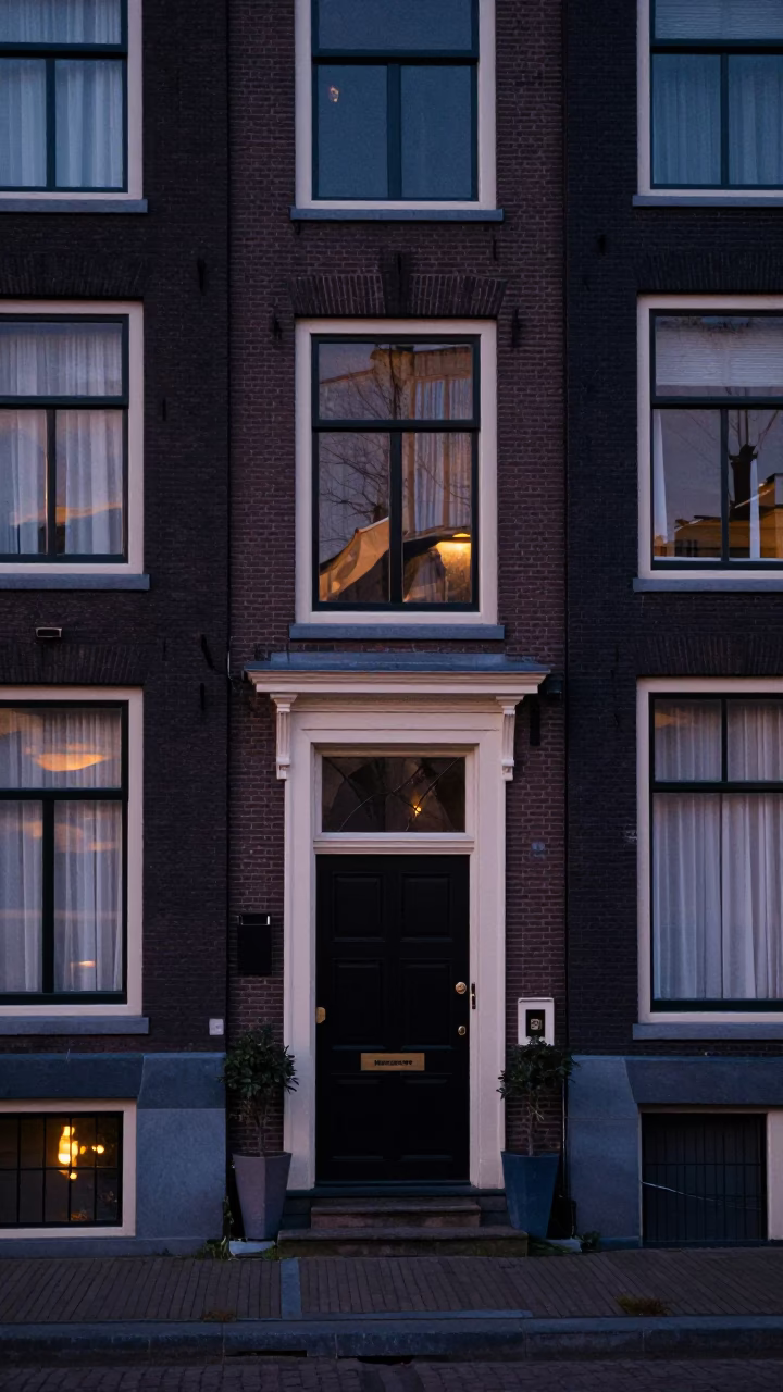 House Entrance in Amsterdam at The Early Evening Light in in Amsterdam, Netherlands