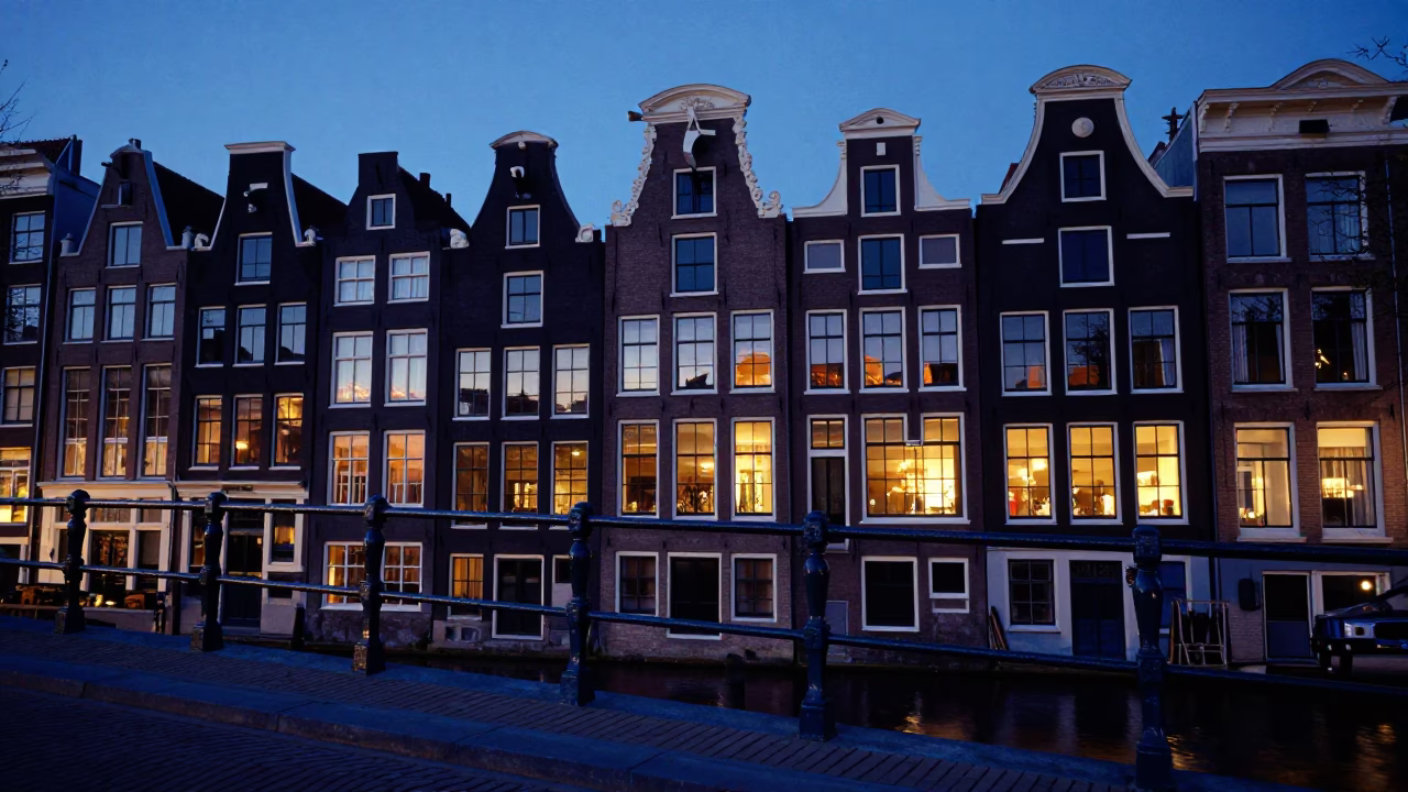 House Facade at Blue Hour in Amsterdam in in Amsterdam, Netherlands