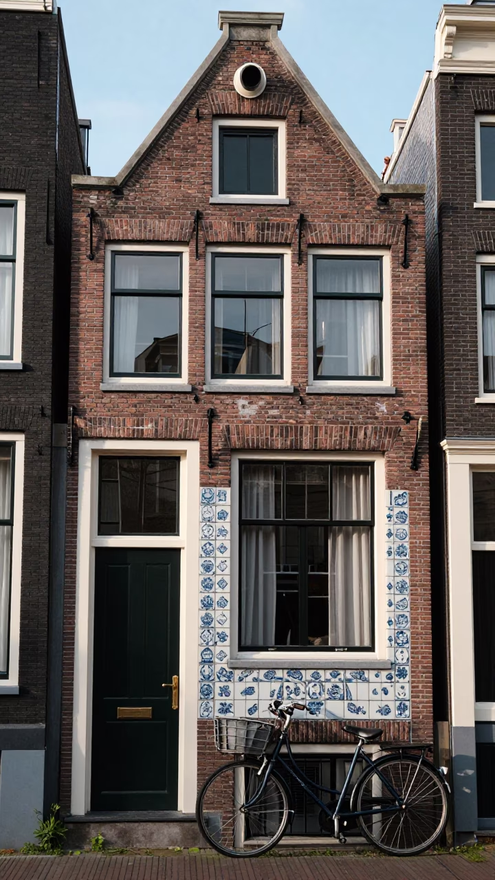House Facade in Amsterdam at Afternoon Light in in Amsterdam, Netherlands