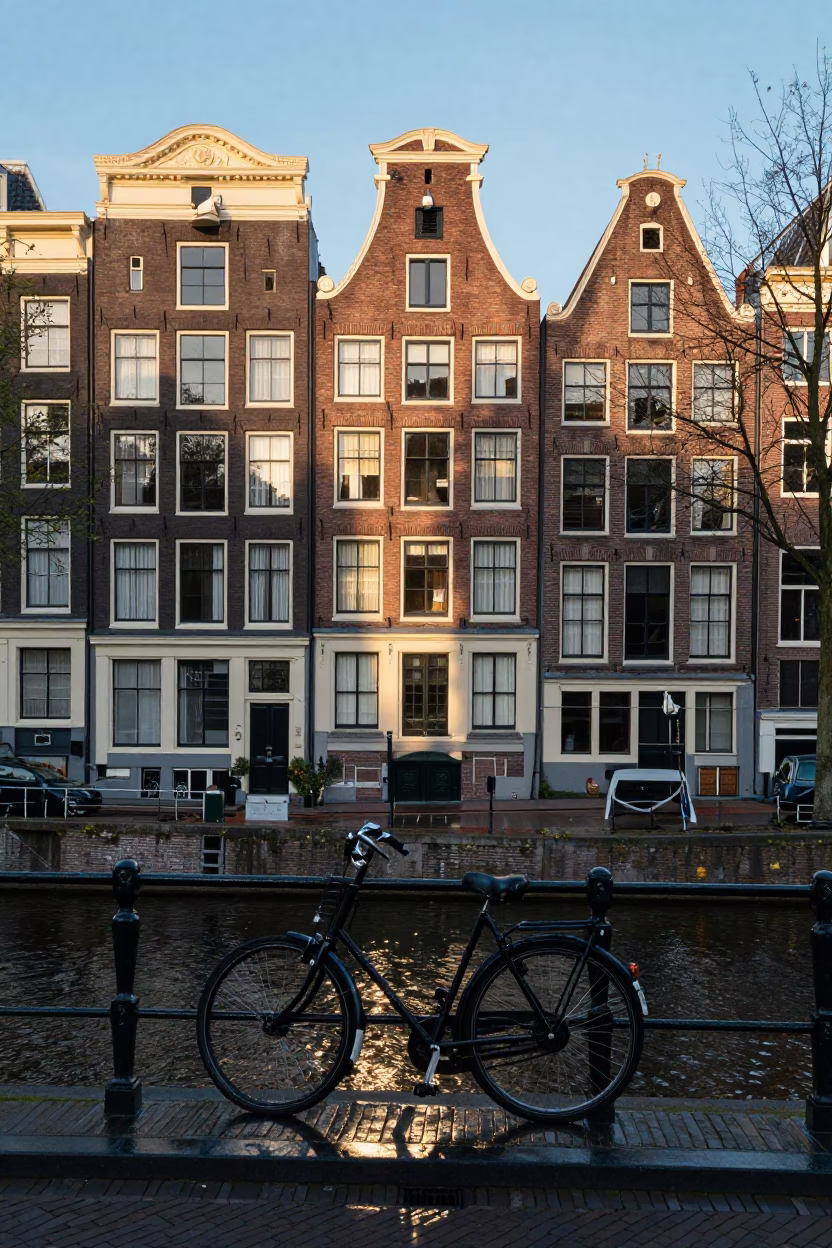 House Facade in Amsterdam at As First Light Reaches The Scene in in Amsterdam, Netherlands
