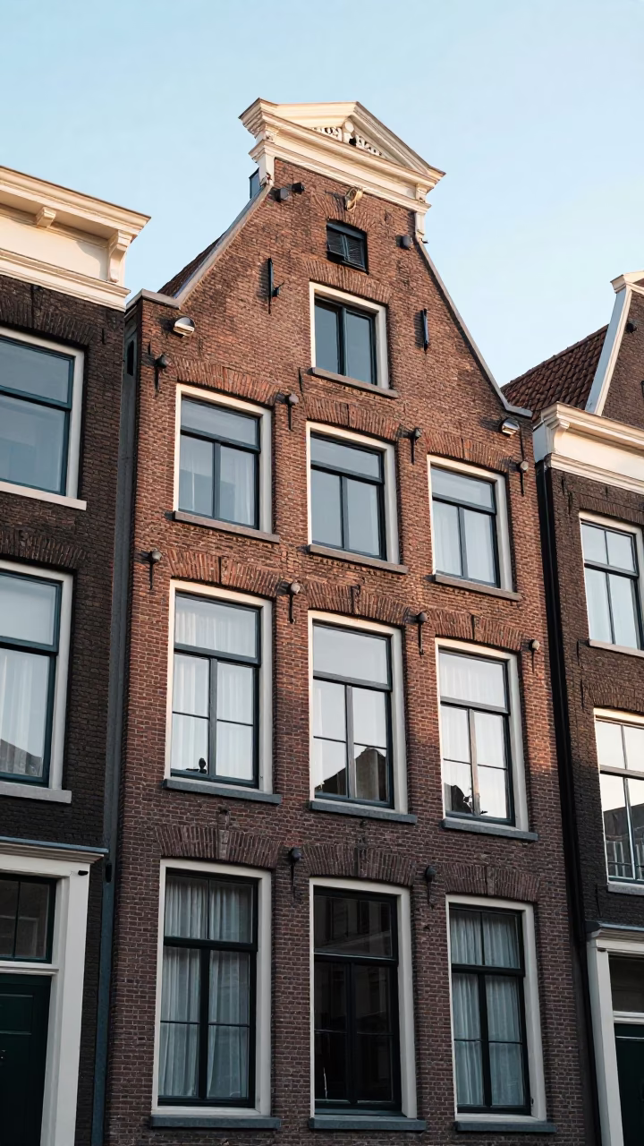 House Facade in Amsterdam at The Early Afternoon Light in in Amsterdam, Netherlands