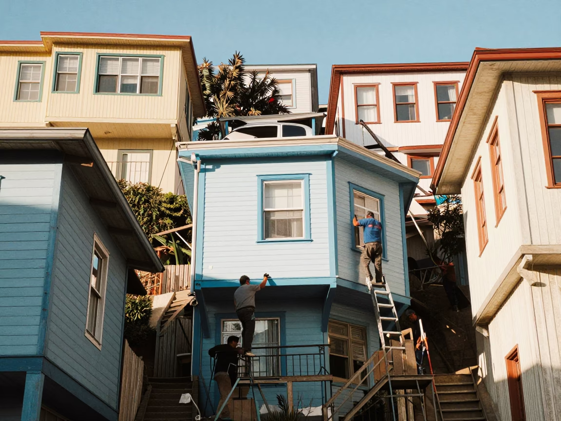 House Facade in Valparaiso in in Valparaiso, Chile