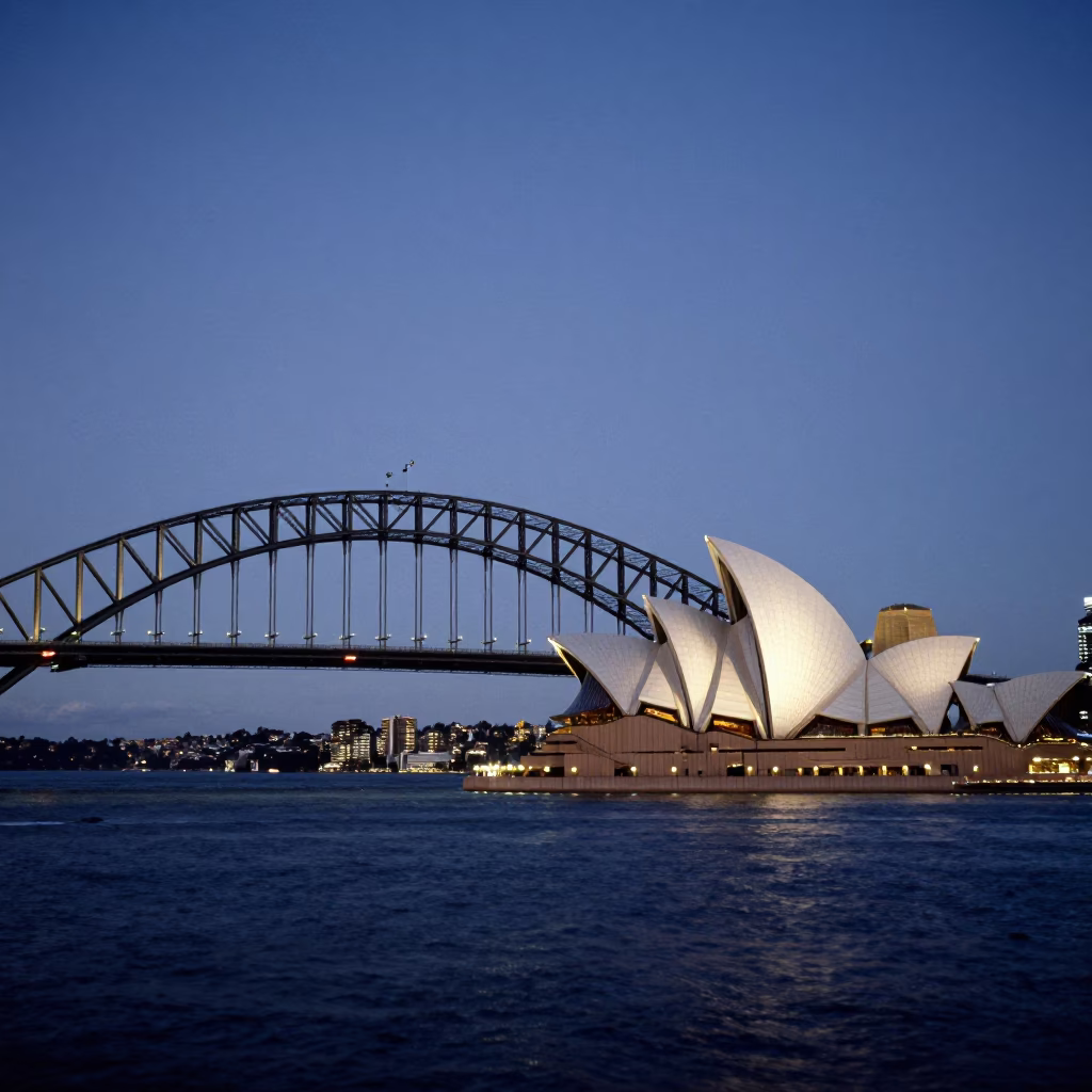 House Illuminated in Sydney at The Early Evening Light in in Sydney, New South Wales, Australia