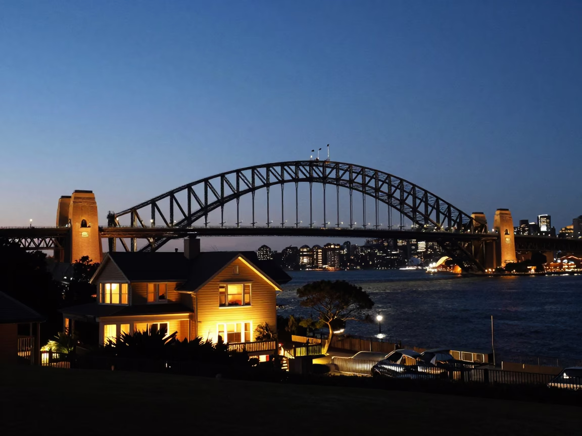 House Illuminated in Sydney at The Predawn Darkness Light in in Sydney, New South Wales, Australia