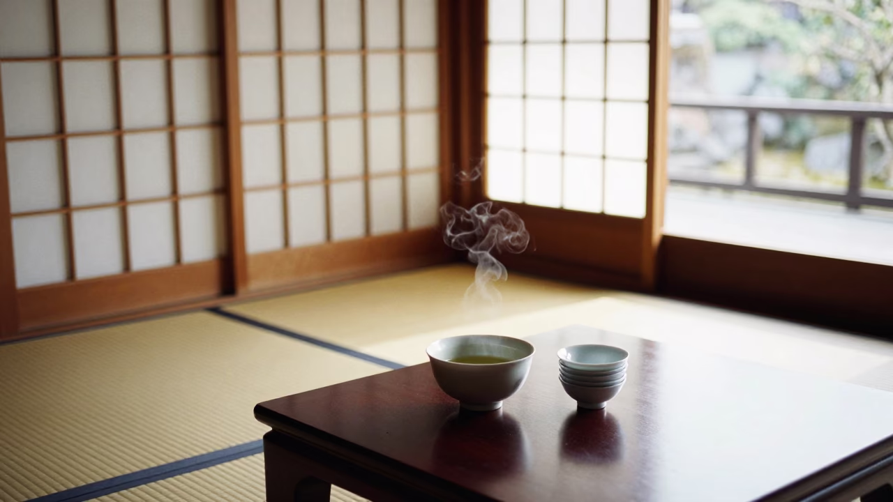 House Interior in Kyoto at Bright Midmorning Light in in Kyoto, Japan