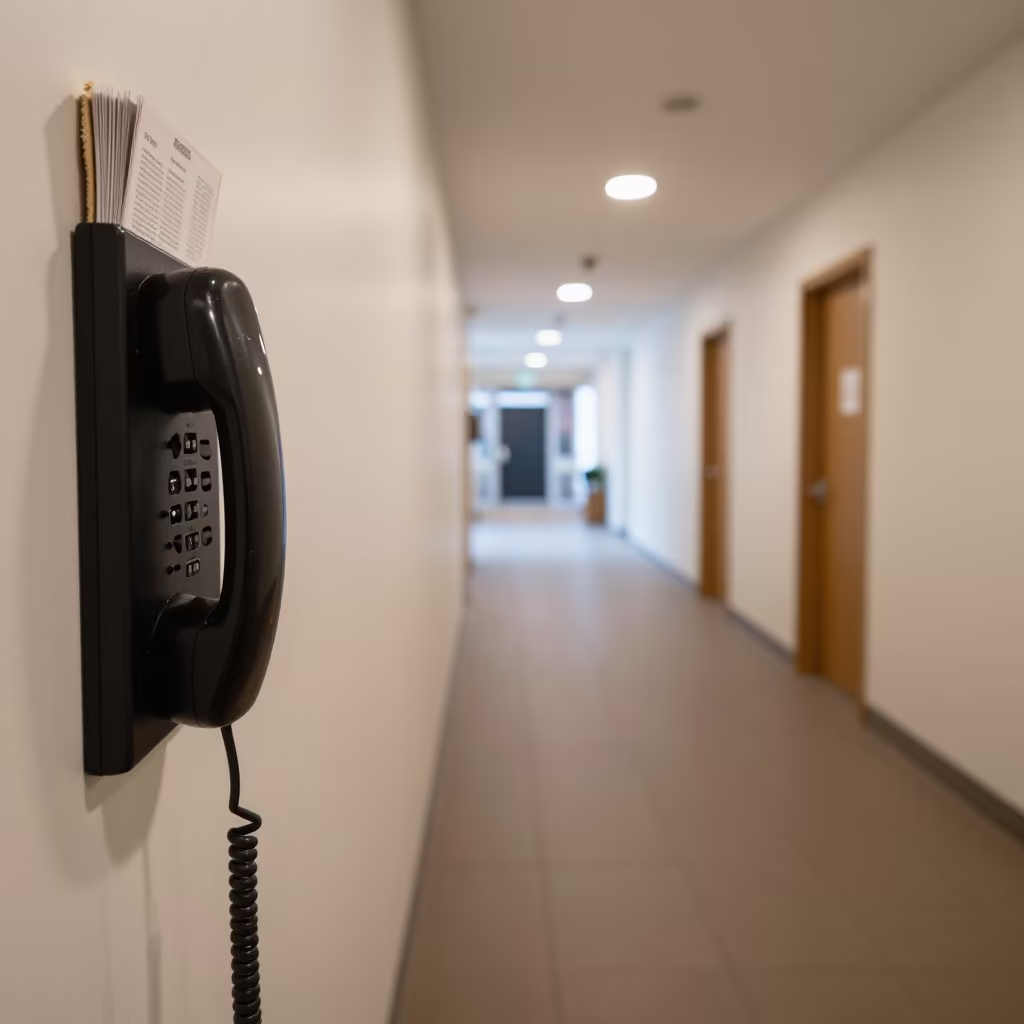House Phone Bin in Hobart Lobby Corridor in in a quiet guest corridor in Hobart