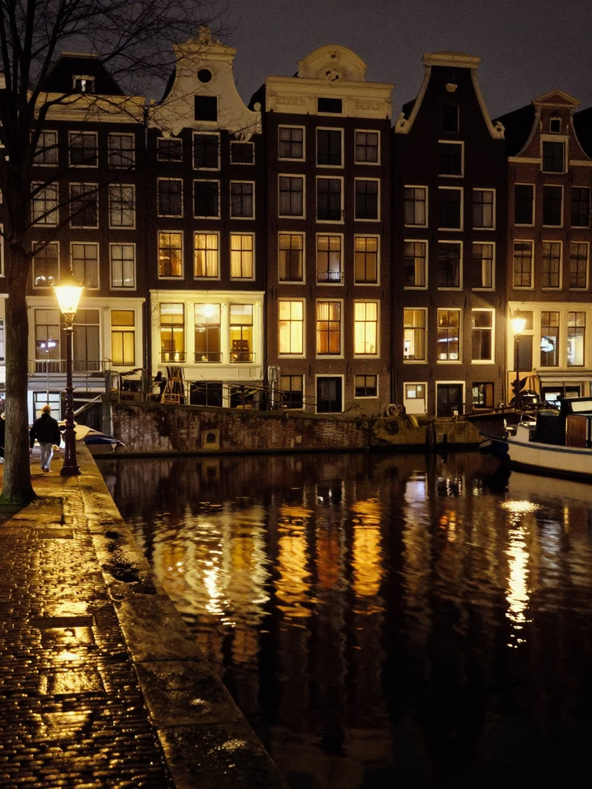House Reflections at Deep In The Night Light in Amsterdam in in Amsterdam, Netherlands