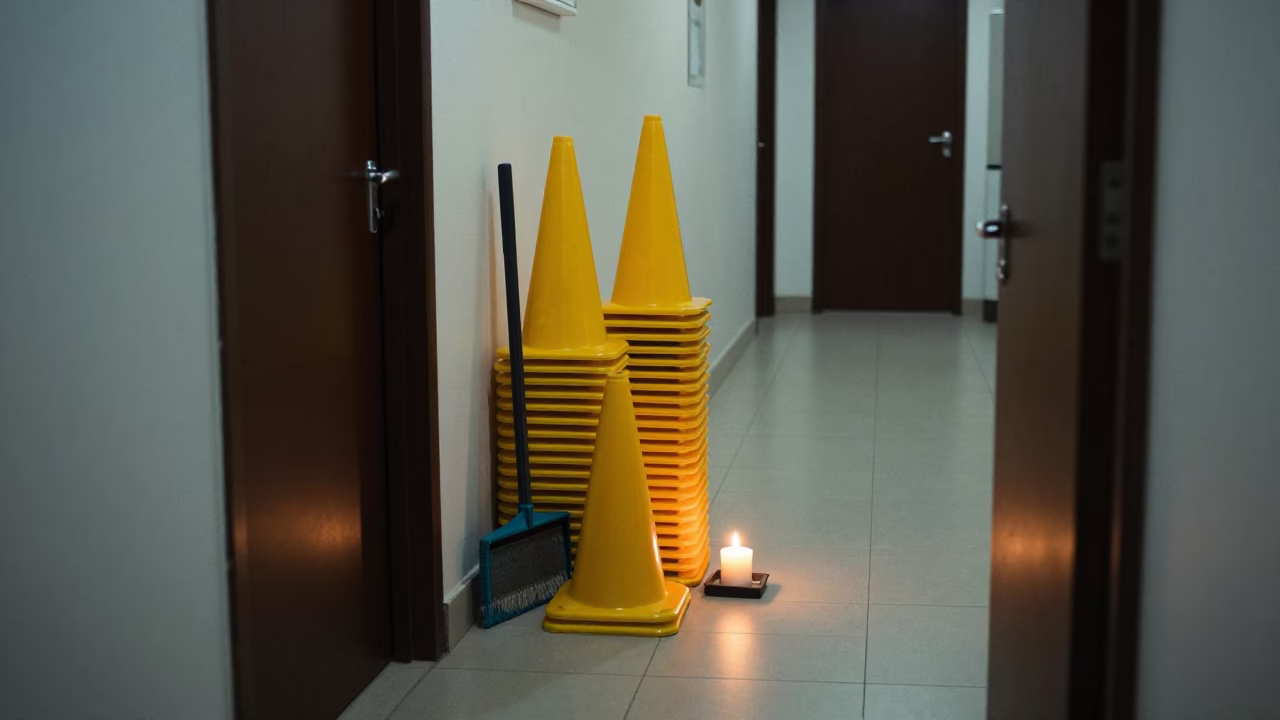 Housekeeping Supplies in Maroua Corridor in in a quiet guest corridor in Maroua
