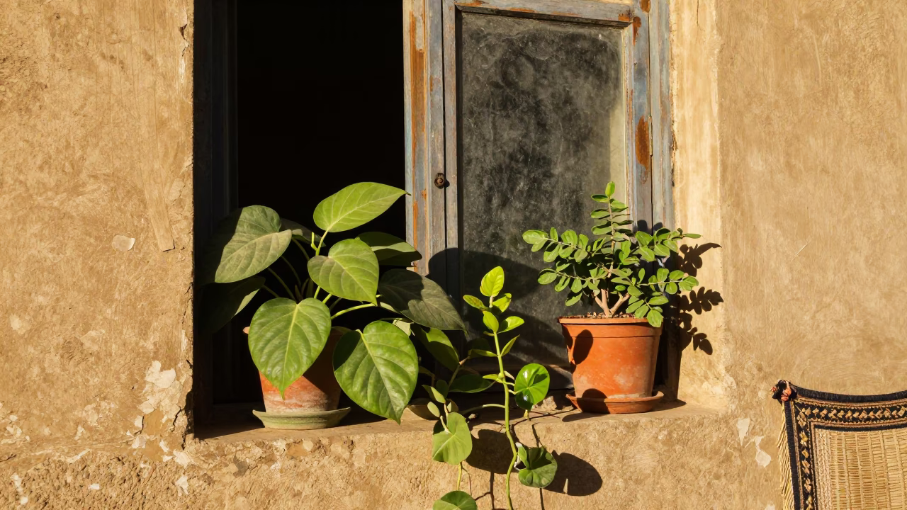 Houseplants at Late Afternoon Light in Cairo in in Cairo, Egypt