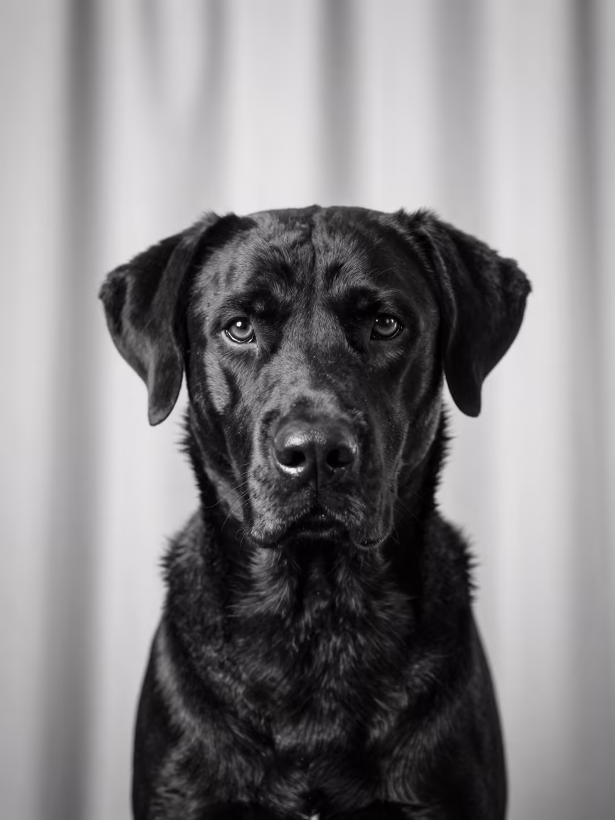 Hovawart Portrait in Ibb Studio Light in in a quiet portrait studio with a plain backdrop and eye-level framing in Ibb