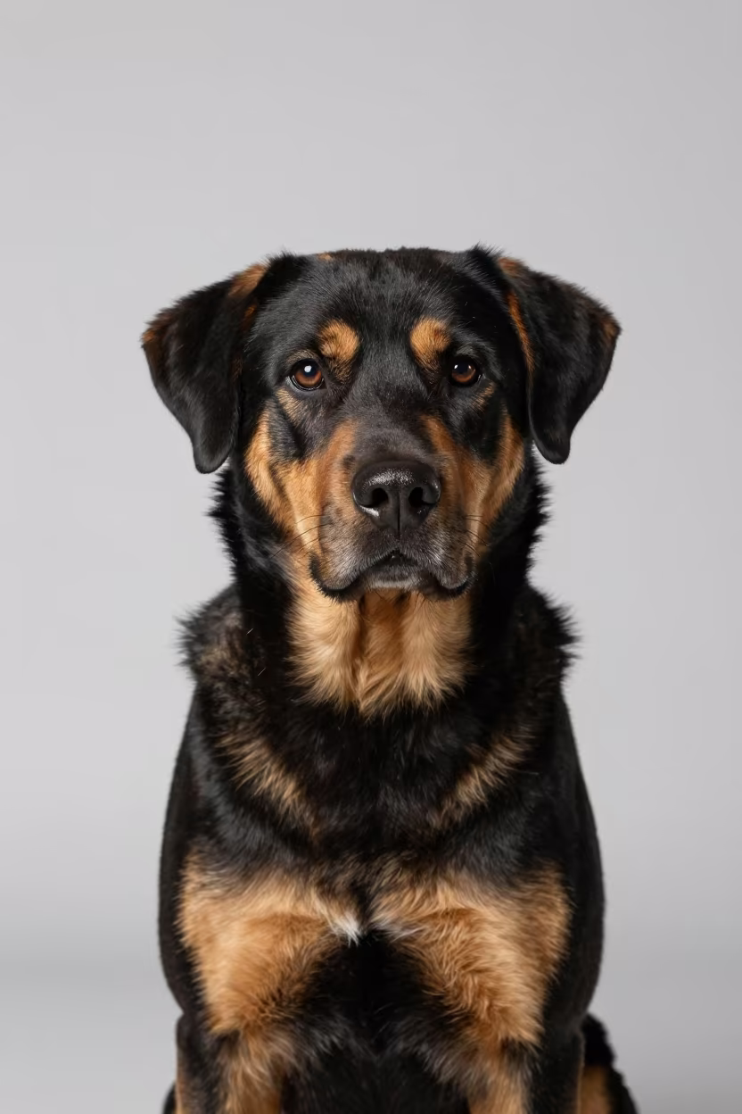 Hovawart Portrait in Lviv Studio in in a quiet portrait studio with a plain backdrop and eye-level framing near Lviv