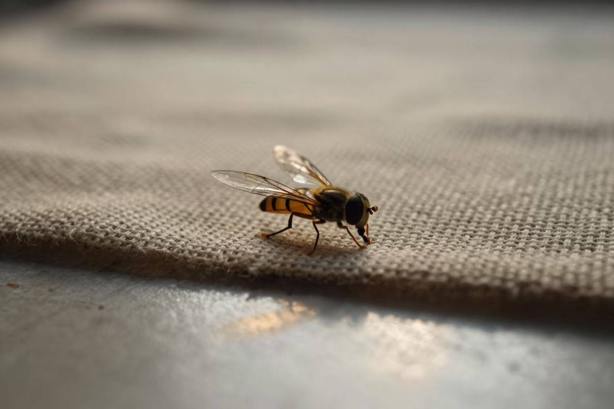 Hoverfly Wing Veins Linen Kano Macro in against woven linen fibers in Kano