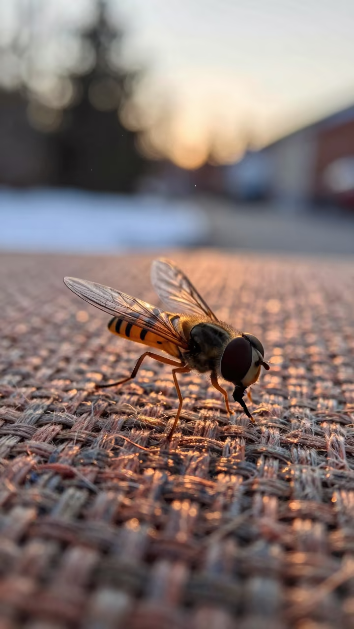 Hoverfly Wing Veins Linen Winter Light in against woven linen fibers near Shymkent