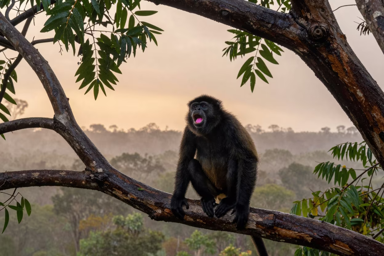 Howler Monkey Bellowing in Rainy Season Canopy in in Northern Territory