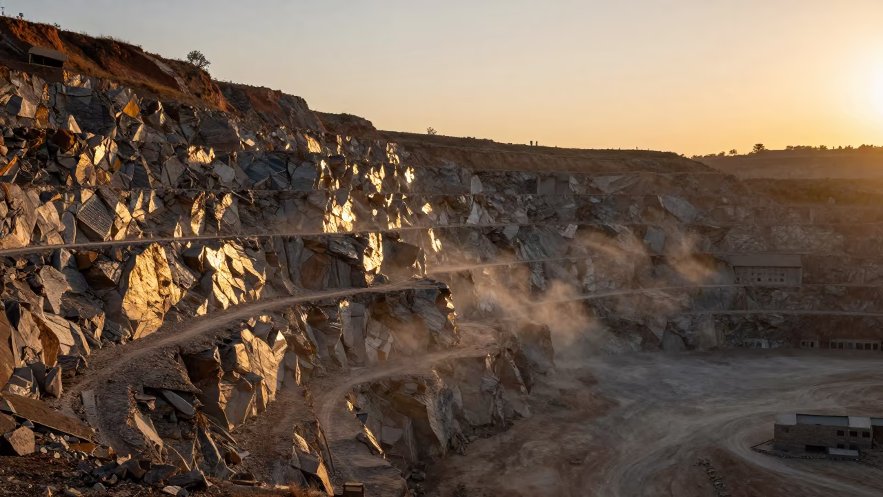 Huambo Quarry Face Golden Sunset Light in near Huambo