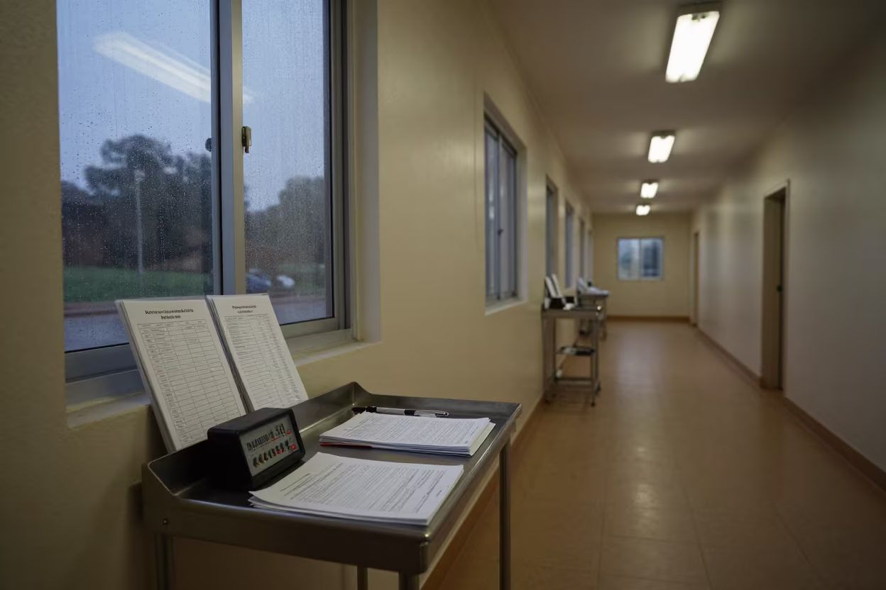 Huambo Surgical Timer Shelf Rainy Evening Light in in a surgical prep area near Huambo