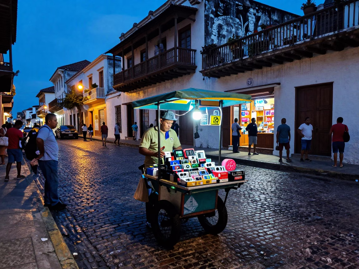 Huddled Locals in Cartagena in in Cartagena, Colombia