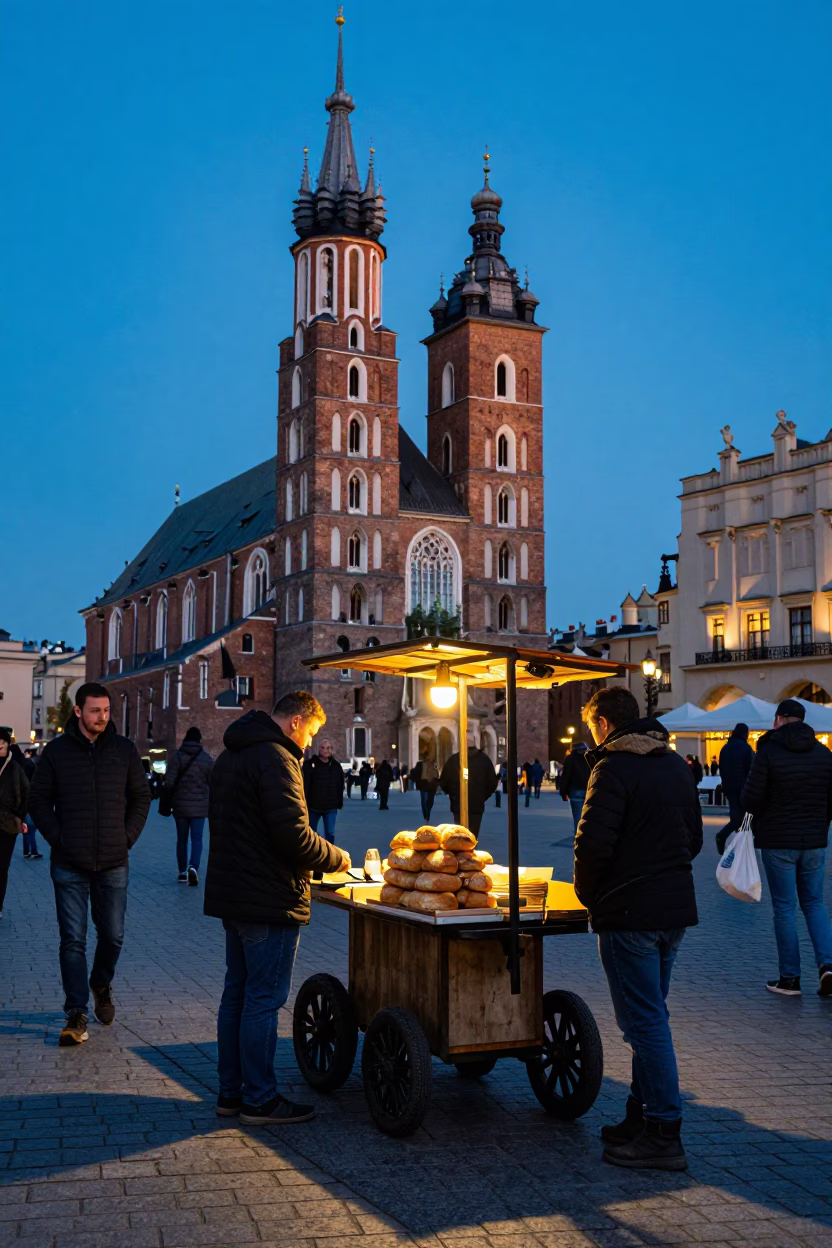 Huddled Locals in Krakow in in Krakow, Poland