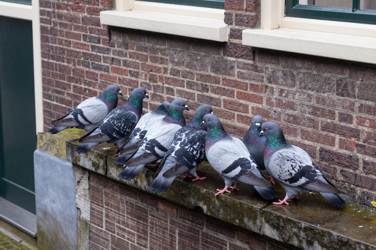 Huddled Pigeons in Amsterdam in in Amsterdam, Netherlands