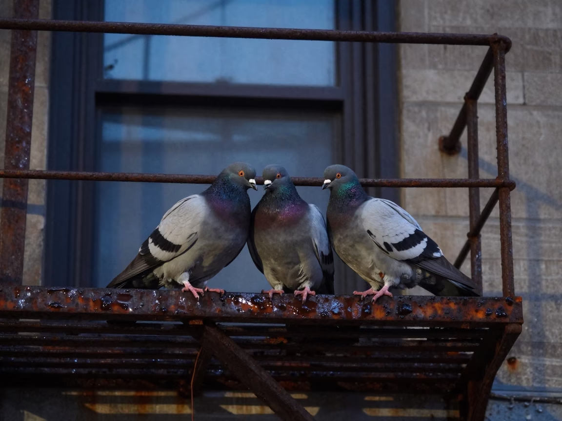 Huddled Pigeons in Chicago in in Chicago, Illinois, United States