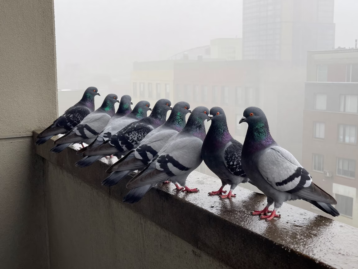 Huddled Pigeons in Toronto in in Toronto, Canada