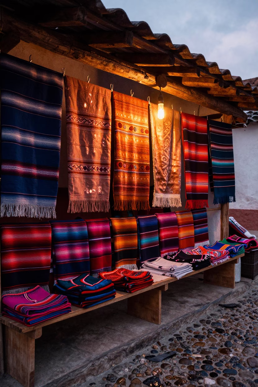 Huipil Fabric at Cordoba Market Stall in at a textile trader's stall in Cordoba