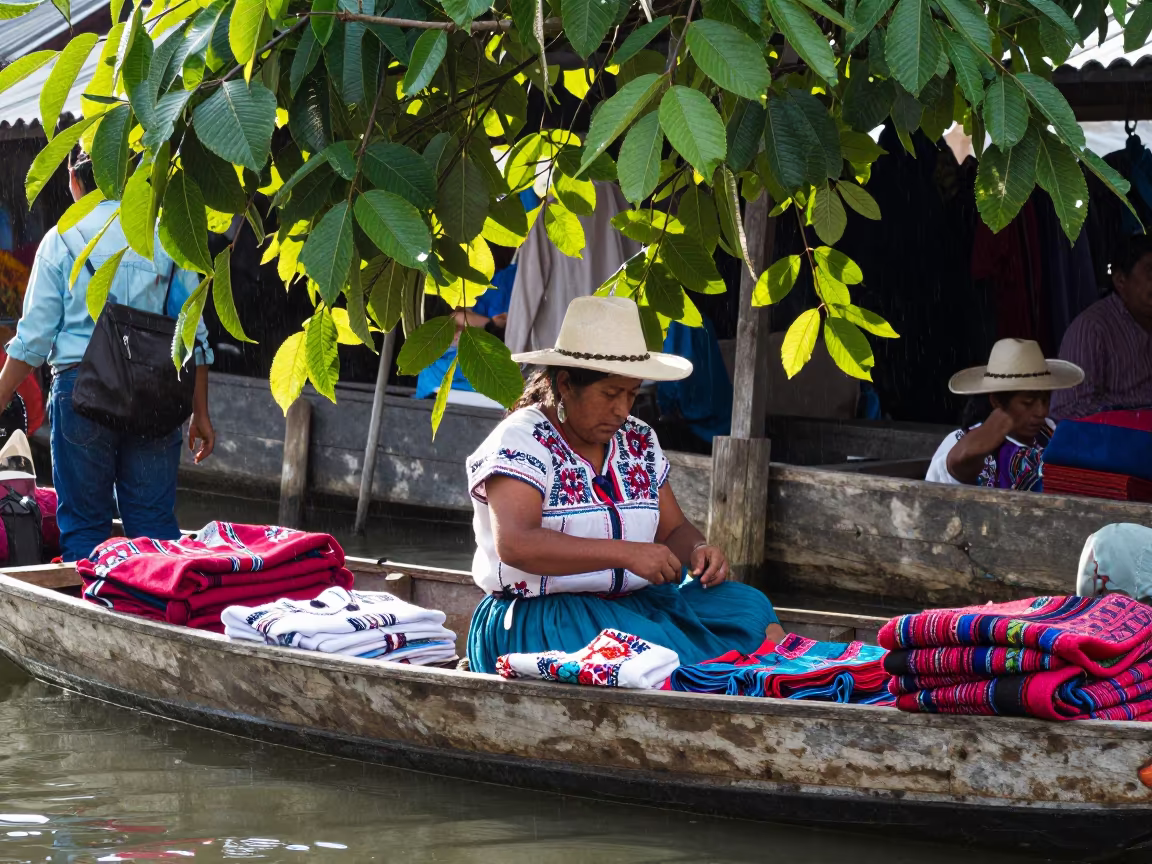 Huipil Vendor on Noida Floating Market Boat in at a floating market boat in Noida