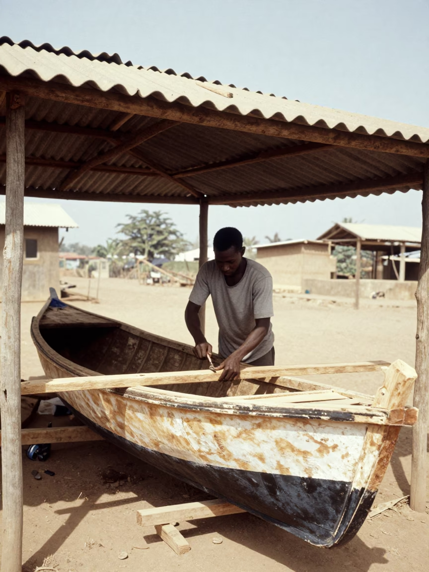 Hull Construction at The Flat Glare Of Noon Light in Dakar in in Dakar, Senegal