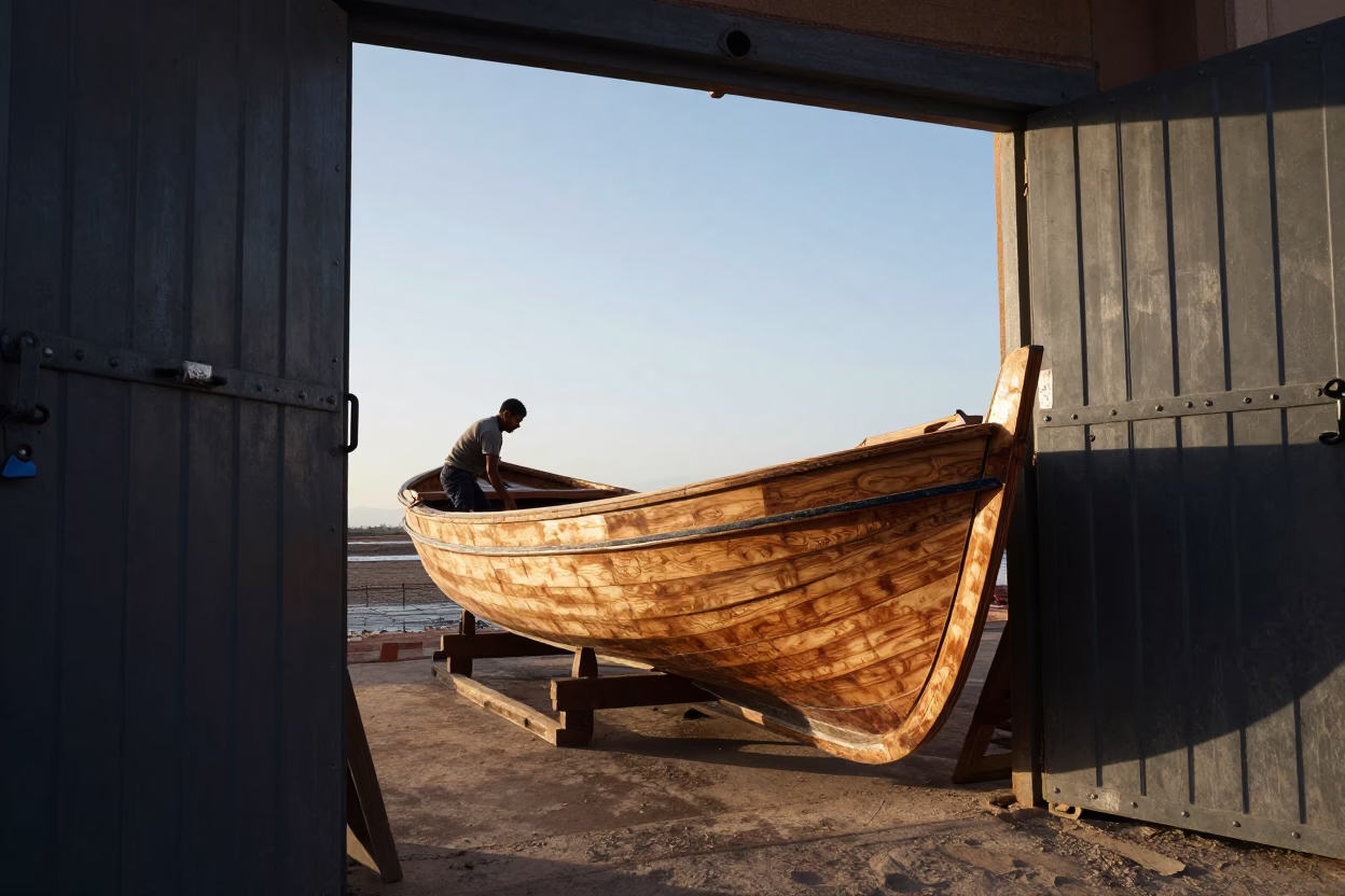 Hull Construction at The Late Morning Light in Essaouira in in Essaouira, Morocco
