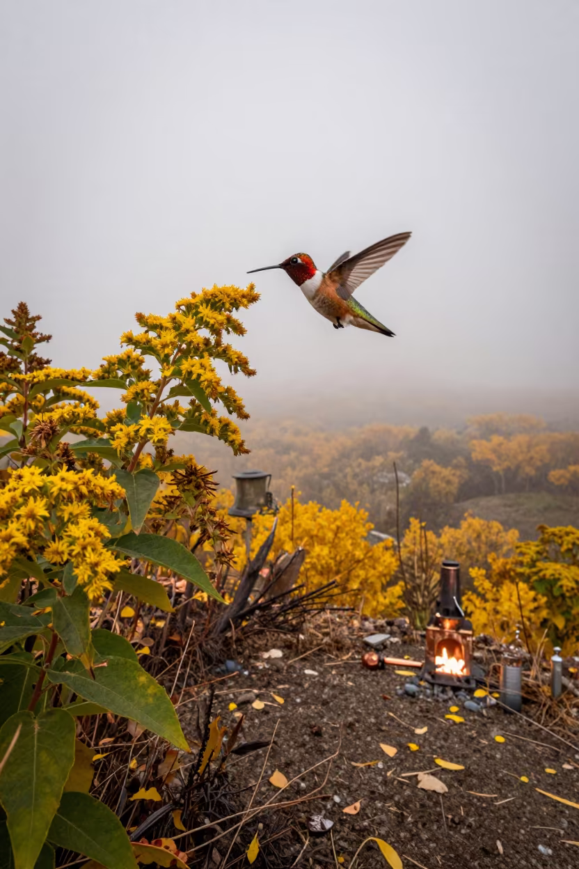 Hummingbird on Ridge Before Dusk in on a wind-scoured ridge near Philadelphia