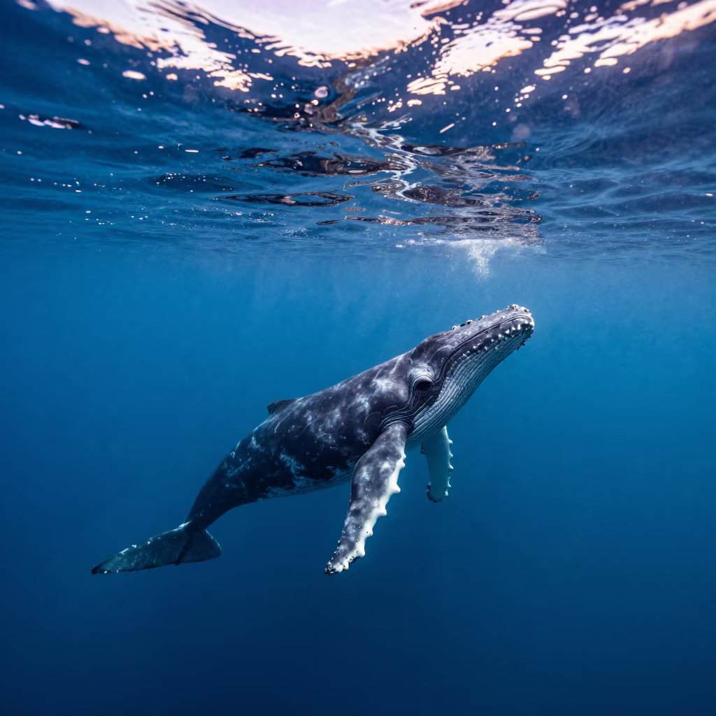 Humpback Whale Singing in Dalmatian Blue Water in in Dalmatia