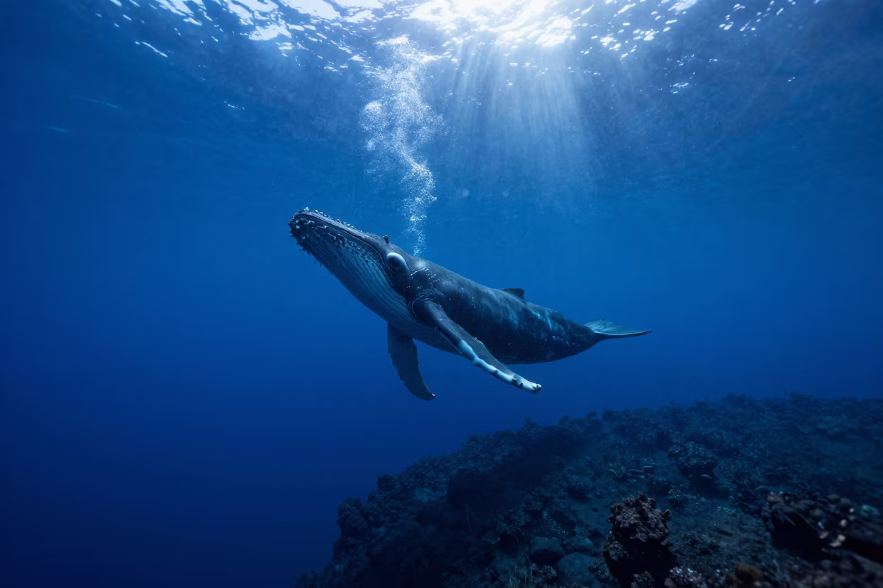 Humpback Whale Singing Moonlit Cuban Waters in beside a volcanic drop-off in Cuba