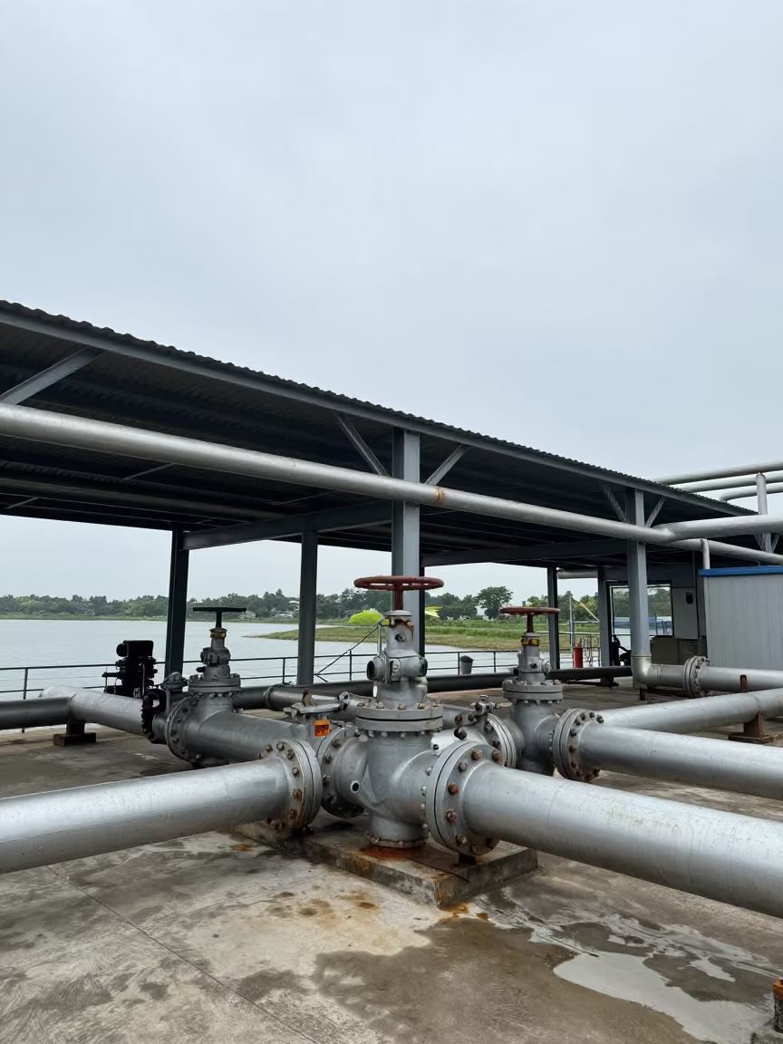 Hunan Pumping Station Pipes Reservoir Noon in beside a storm surge barrier in Hunan