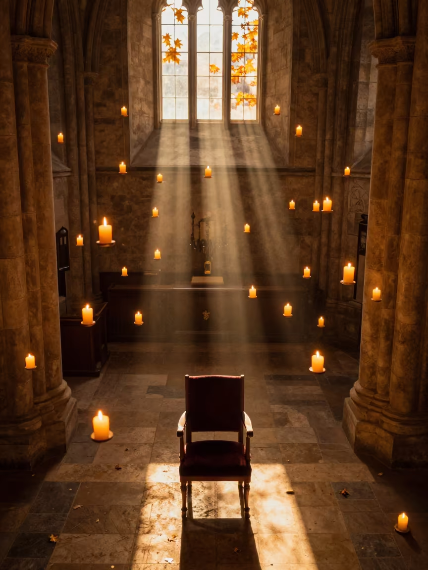 Hundreds of Floating Candles in Derby Church Nave in on a velvet chair in Derby